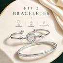 Kit 2 Braceletes Femininos Aço Inox Love Prego Trevo Lisa Prata Dourado