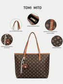 TOMI MITO Bolsa Feminina Casual de Ombro com Estampa Geométrica e Pingente Charmoso para Trabalho e Passeios TM9187