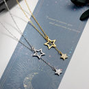 Colar Feminino Estrela Dupla com Strass Banhado Ouro Prata Delicado Feito Zinco