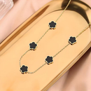 Conjunto de Joias Femininas Trevo Preto Colar Pulseira Anel Dourado Elegante Moda