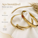 Kit 2 Braceletes Femininos Aço Inox Love Prego Trevo Lisa Prata Dourado